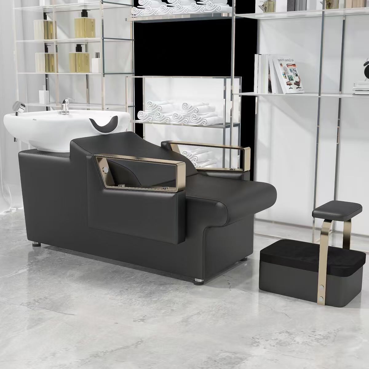 Peluquería Cama de champú Peluquería especial cama de agua semi-reclinada olla profunda de cerámica de acero inoxidable de alta gama