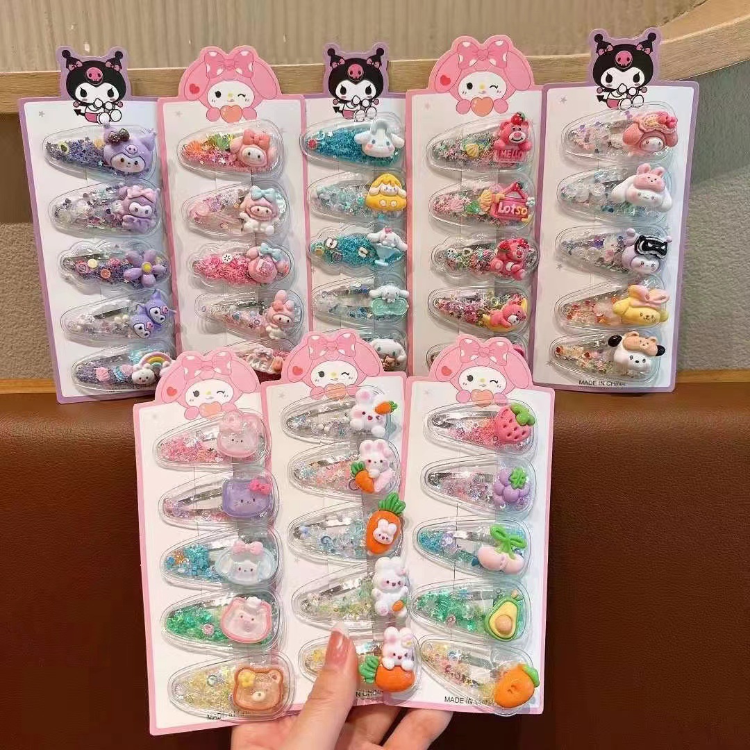 Children's Liquid Sand Hair Clips For Girls, Cartoon Design,...
