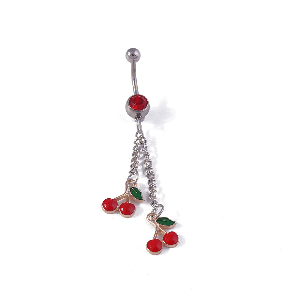 Cherry Belly Button Ring Cute Fruit Navel Piercing Jewellery_voghion.com