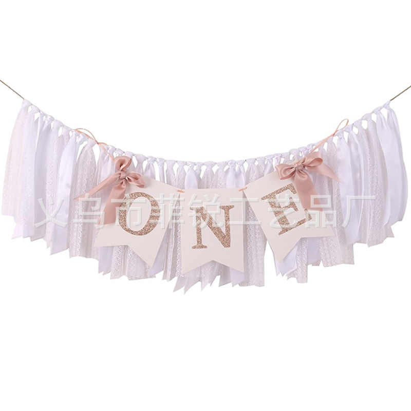 Guirnalda de Feliz Cumpleaños, Lazo Decorativo, Adorno para Pastel de Primer Cumpleaños, Bandera para Silla de Comedor, Corona, Gorro de Cumpleaños