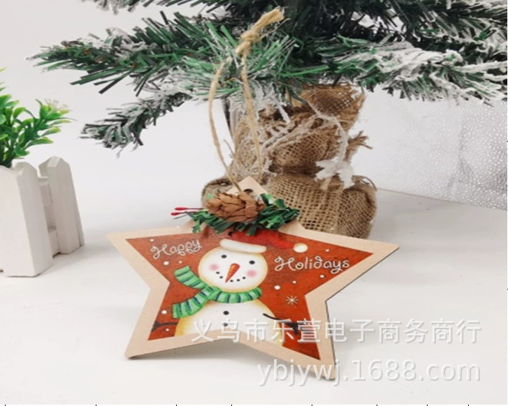 Новые рождественские украшения пятиконечная звезда деревянный медведь кулон креативная звезда пожилые украшения елочные украшения