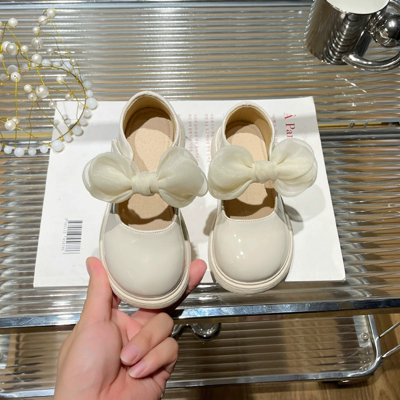 Туфли принцессы для девочек, новинка весны 2024, модные туфли принцессы с бантом, маленькие кожаные туфли в клетку на липучке