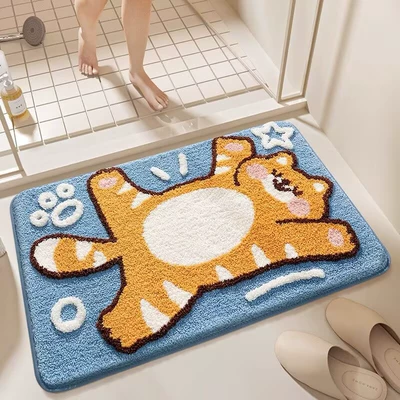 Avtomobil döşəmə paspasları, Mat, Stain-Resistant Foot Mat, Toilet - fat-orange-cat-4060cm-imitation-cashmere