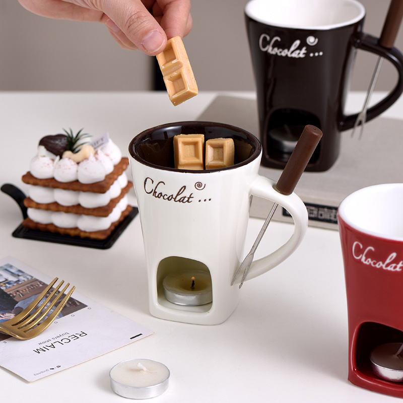セラミックチョコレートカップ火ボイラースイスアイスクリーム鍋カップチーズチーズ鍋カップフォーク|undefined