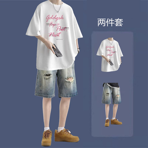 Short-sleeve shorts men's set match summer T-shirt set youth student men's fashion trend