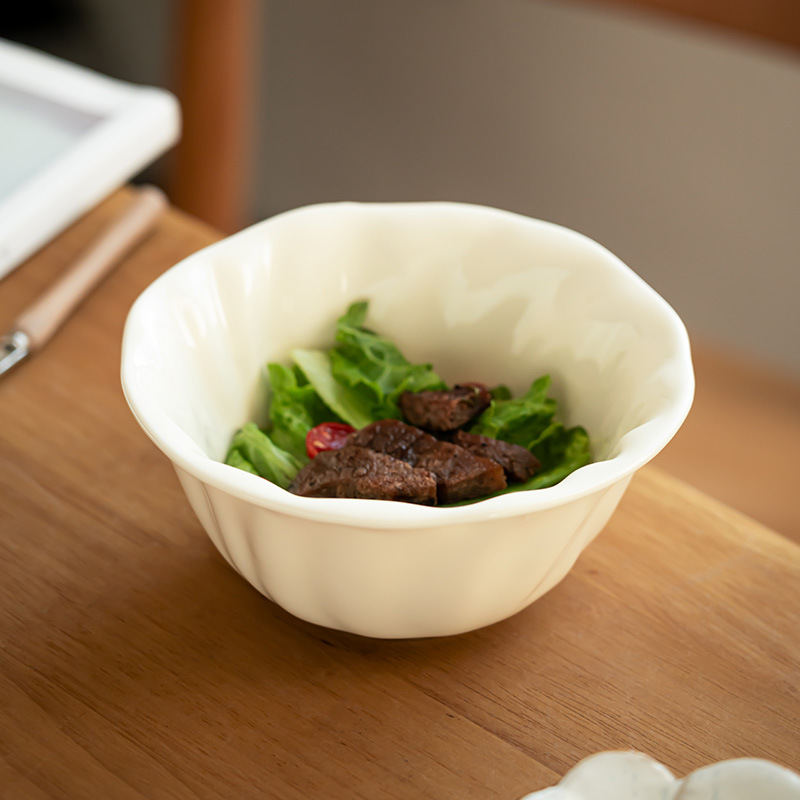 Crema de encaje simple tazón de ensalada de cerámica doméstica tazón de arroz tazón de fruta tazón de postre tazón de arroz delicado tazón de desayuno