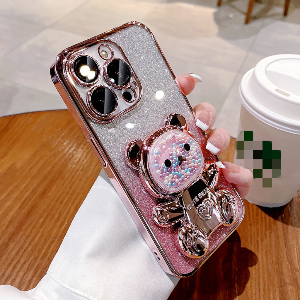 Pink, Purple, Green Color Silica Gel Bear Apple Cartoon Style Phone Cases Phone Accessories