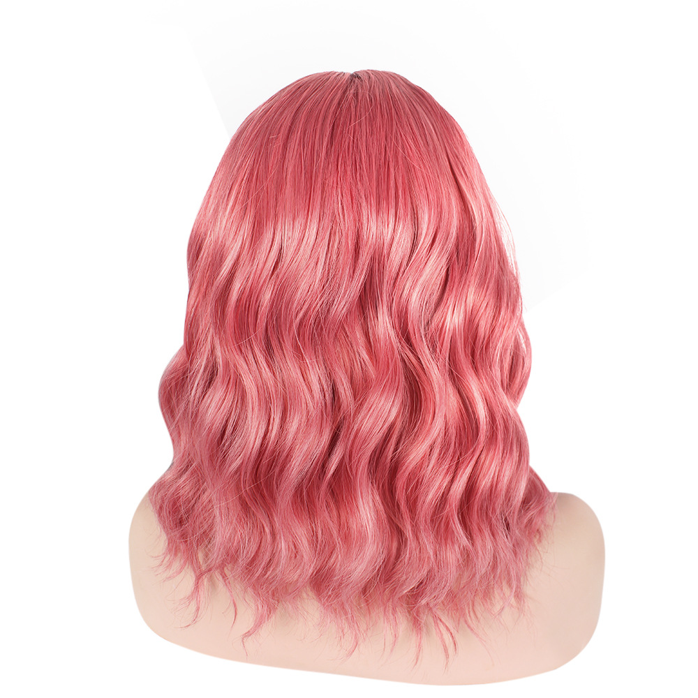 Parrucca sintetica Moda Donna Anatra mandarina Capelli corti Ondulazione dell'acqua Arricciata Frangia dritta_voghion.com