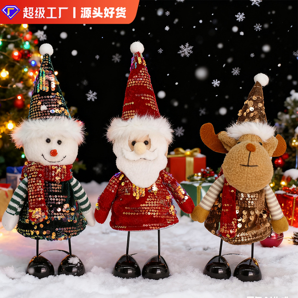新款圣诞节装饰品弹簧脚公仔雪人老人麋鹿摆件桌面装扮圣诞节装饰
