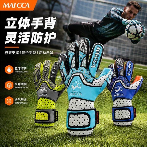 Football goalkeeper gloves, latex non-slip gloves with finger protection and Velcro, for children and adults