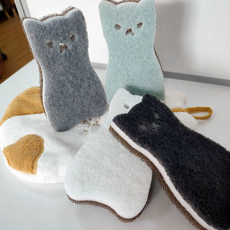 Оптовая мочалка Посудомоечная щетка милый кот Чистящая Щетка Творческий Кот форма мочалка губка щетка