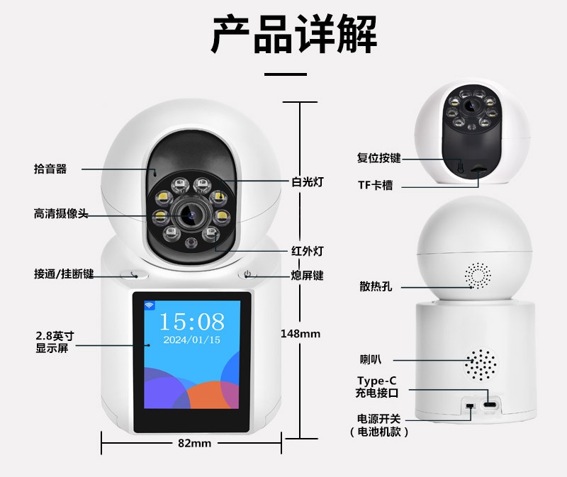 Smart camera two-way video call, alarm system