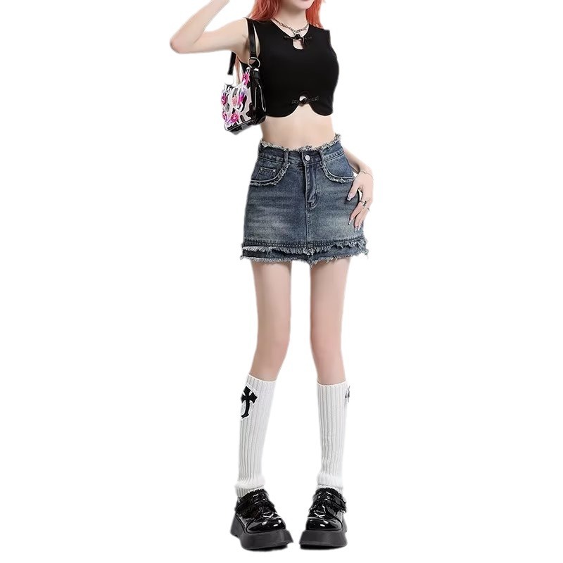 Retro blue summer denim skirt