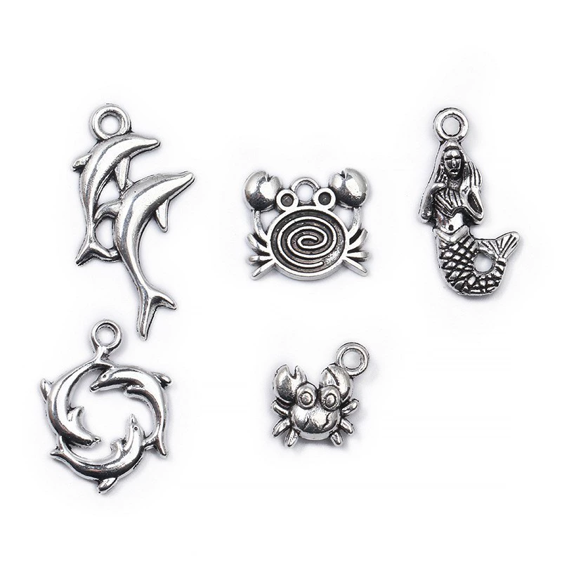 Оптовая продажа морской серии дельфин русалка краб ретро сплава ювелирные аксессуары ручной работы A800342