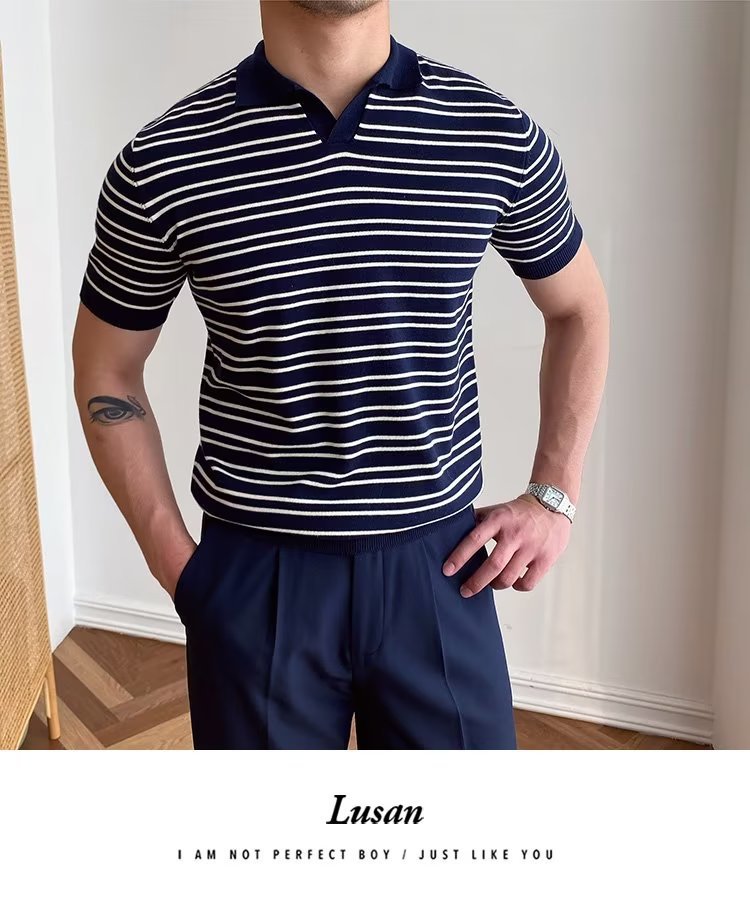 245g Weight Short Sleeve Sleeve Length Regular Sleeve Sleeve Type Polyester Fabric Type Regular Top Length Casual Occasion Turndown Neckline Slim Fit Type Stripe Pattern Summer, Spring Season Men's Gender Classic Style Style 3XL, M Size Wholesale Men's Polyester Classic Style Stripe Short Sleeve Men's T-shirt 20