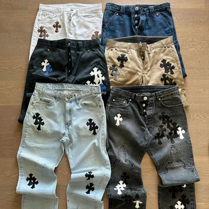 正确版CH克罗伈十字架皮标水洗牛仔裤情侣街头宽松春秋男女长裤款|undefined