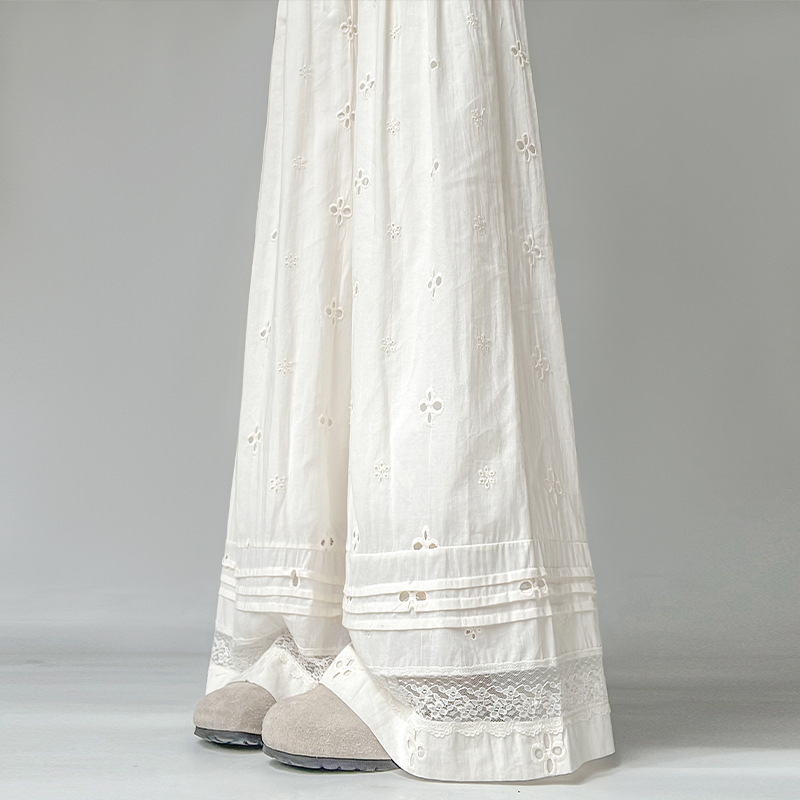 White Lace Hollow-out Yamamoto Pants Women's Summer Thin 2025 New High Waist Loose Casual Style Cool Ice Silk Pants