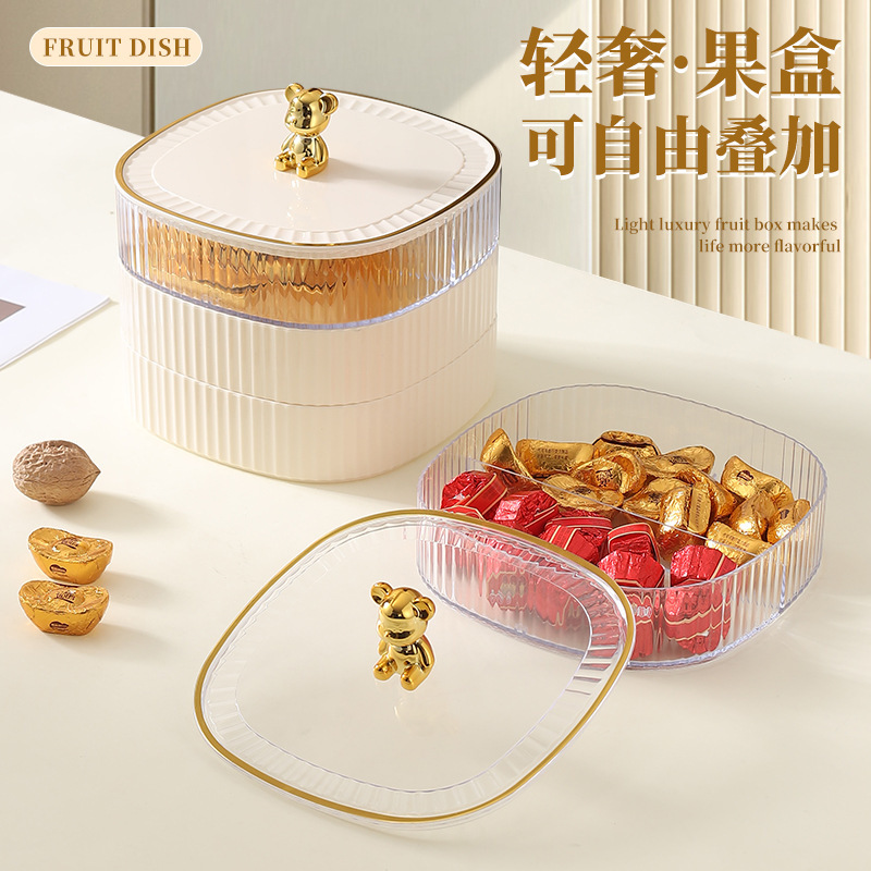 Light Luxury New Year High-Value Divided Household Food-Grade Plastic Plate Snack Fruit Box Living Room Wedding Tray Fruit