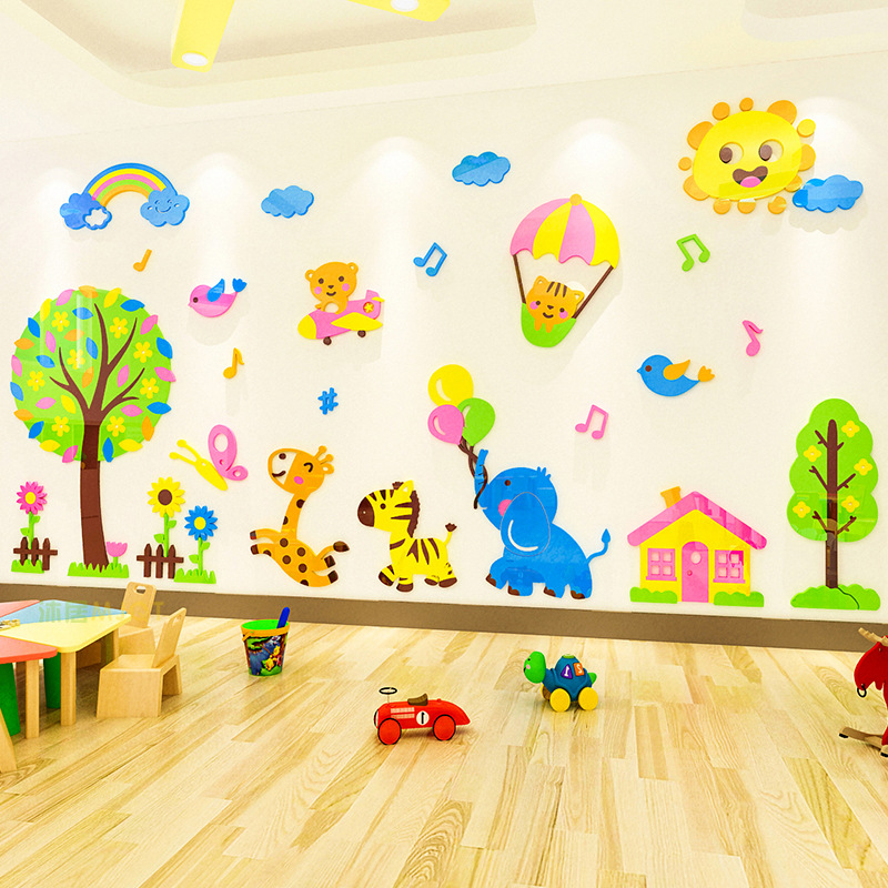 儿童房装饰3d立体墙贴画亚克力客厅学校背景墙布置幼儿园墙面装饰