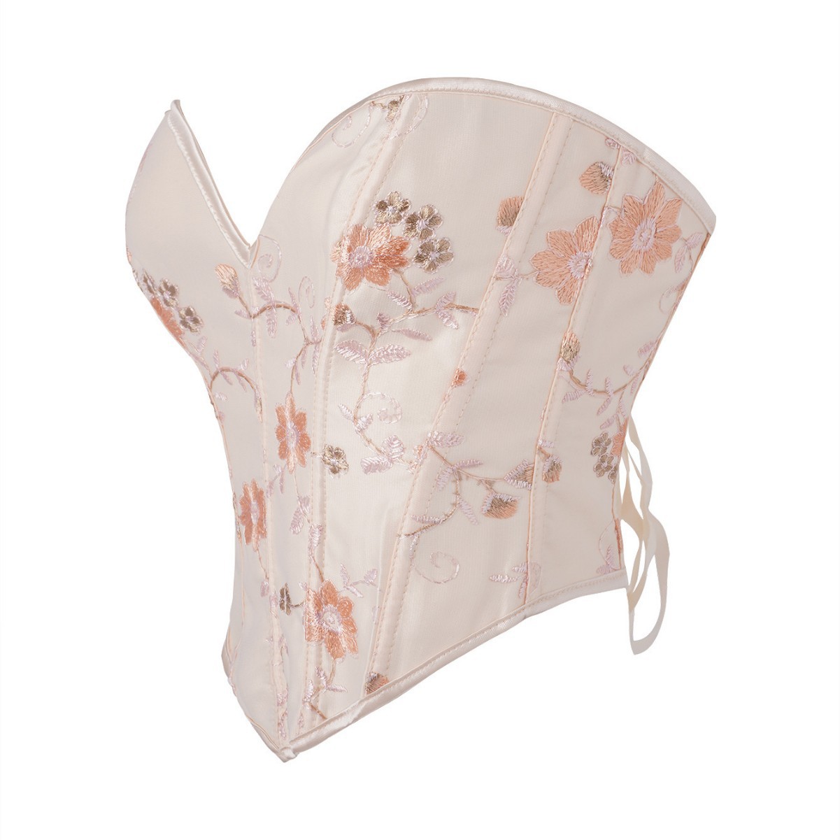 Albaricoque bordado patrón corsé damas blindaje soporte de pecho cinturón corte hueso de pescado vestido de cuerpo exterior