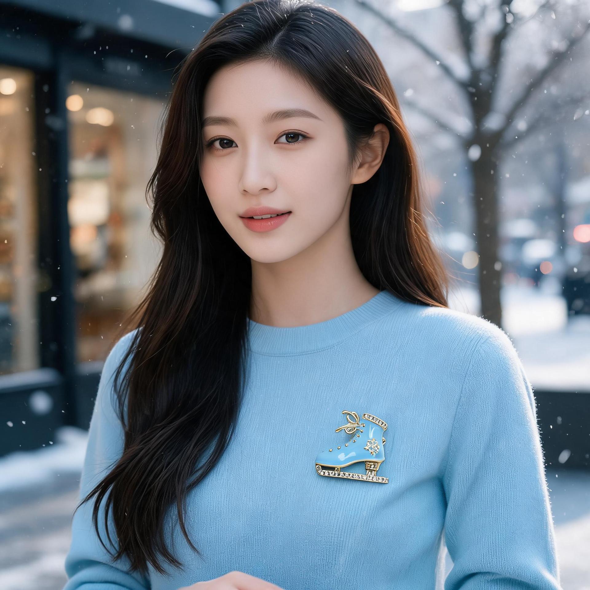 Winter ice skate brooch, enamel and rhinestone snowflake pin, Christmas coat and sweater accessory, a unique gift
