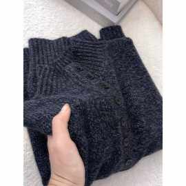 藏青色高领长袖针织衫2025秋冬新款老钱风花纱高端休闲大码毛衣潮