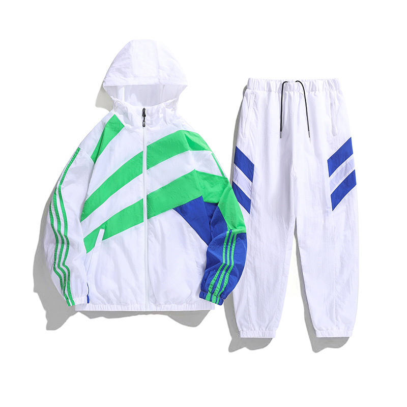 Transfronterizo de dos piezas Cardigan chaqueta hombre cuello transpirable mallas de moda abrigo de moda ropa deportiva pantalones casuales