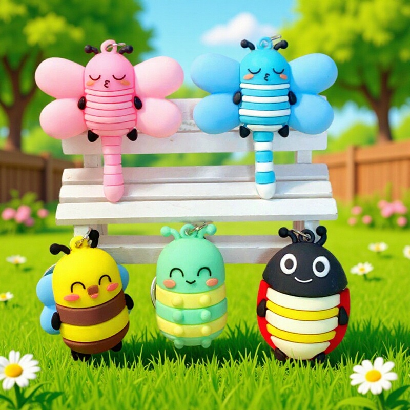 5356# New Three-dimensional Dragonfly little bee ladybug Caterpillar cartoon doll key chain cute insect pendant