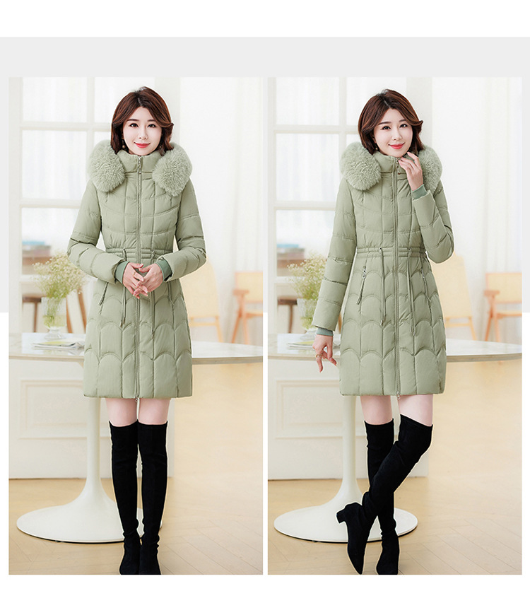 Women's Mid-length Down Jacket With Fur Collar Slim Fit Winter Coat_voghion.com