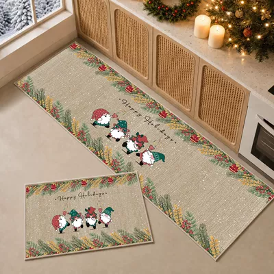 Cross-border Christmas kitchen floor mat two-piece set, festive atmosphere decorative carpet, water-absorbent, non-slip, dirt-resistant long strip foot mat (Avtomobil döşəmə paspasları) - christmas-gnome-4060cm