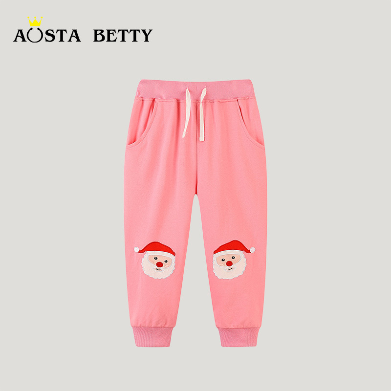 26 otoño nuevos pantalones infantiles estilo europeo y americano Navidad bordado pantalones de chicas pantalones deportivos de moda para niños