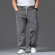 秋冬季直筒宽松牛仔裤男加肥加大码男装中腰胖子肥佬男款耐穿男裤