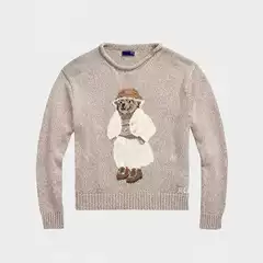 New 2024 Autumn and Winter Ralph Lauren Bear Women Cotton Knitted Shirt Pullover Khaky Loose Long Sleeve Crewneck Sweater