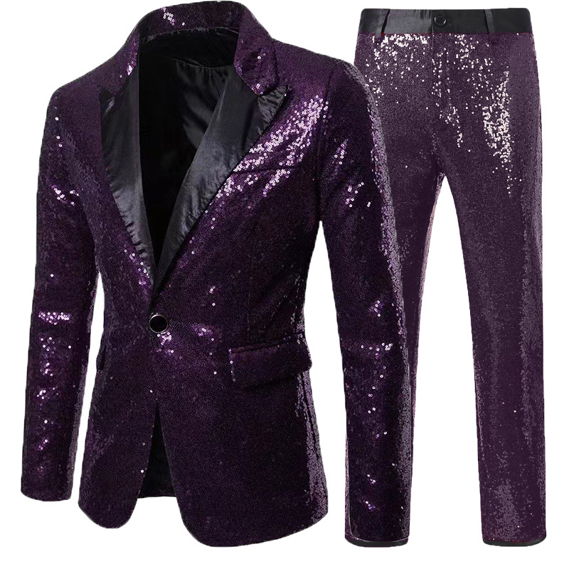 男性式カジュアルスーツセットクラブ風スパンコールスーツ2点セット欧米公演ドレス対外貿易クロスボーダー大サイズ