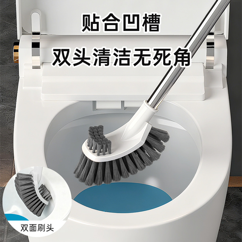 cepillo de inodoro de doble cabeza con base de cepillo de mango largo para casa cepillo de limpieza multifuncional de plástico para inodoro colgado en la pared