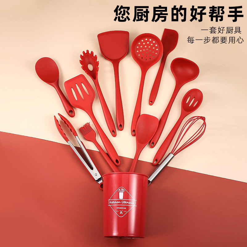 Kit de cocina de silicona todo incluido con barril de almacenamiento, cuchara de cocina, cuchara de arroz no pegajosa, almohadilla de aislamiento térmico más soportada