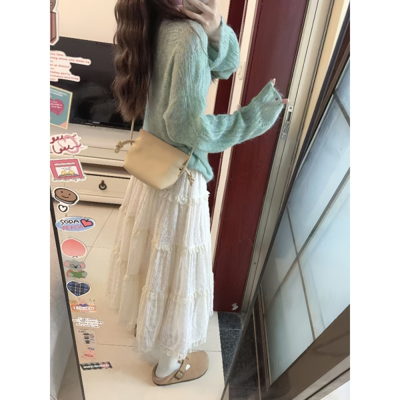 搭配一整套法式气质套装女高级感韩系穿搭长袖针织衫半身裙两件套|undefined