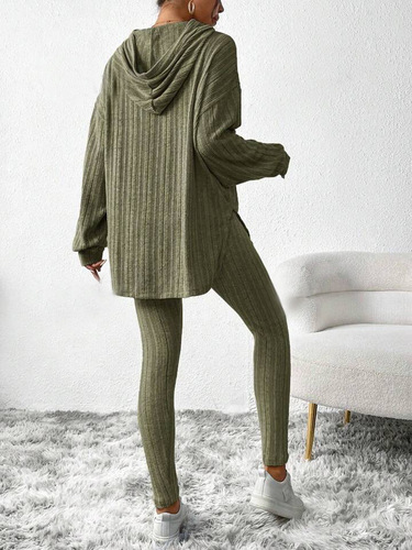 Autumn/Winter European and American Women's Casual Loose Hooded Long Sleeve Knit Set