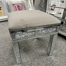Diamond Crush Mirrored Stool in Silver Grey crush fabric