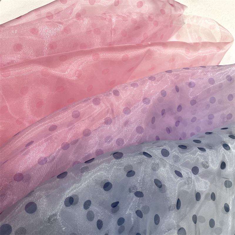 小清新亮丝光滑欧根纱 大小波点印花缎面 礼服童装时装面料