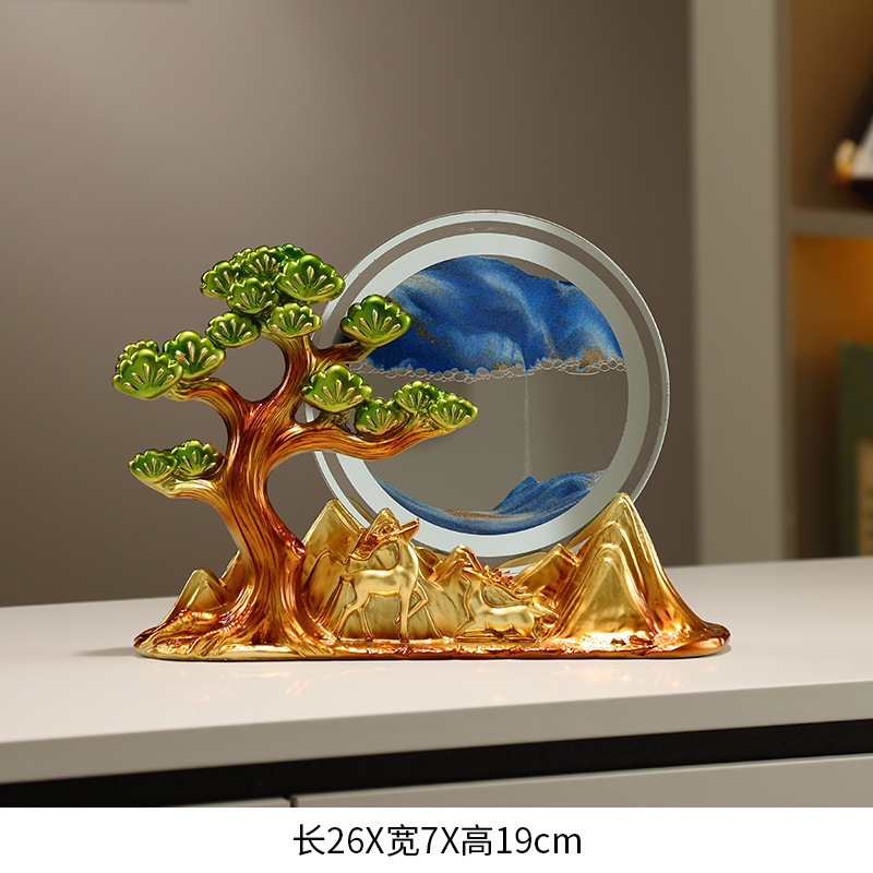 新中式迎客松流沙画玄关摆件家居客厅桌面电视柜装饰乔迁新居礼品|undefined