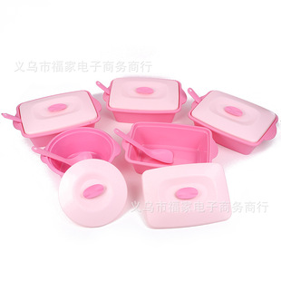 Food Storage Box Plastic Fresh-keeping Set Outdoor Can Be Rice with Lid Round Bento Lunch Box