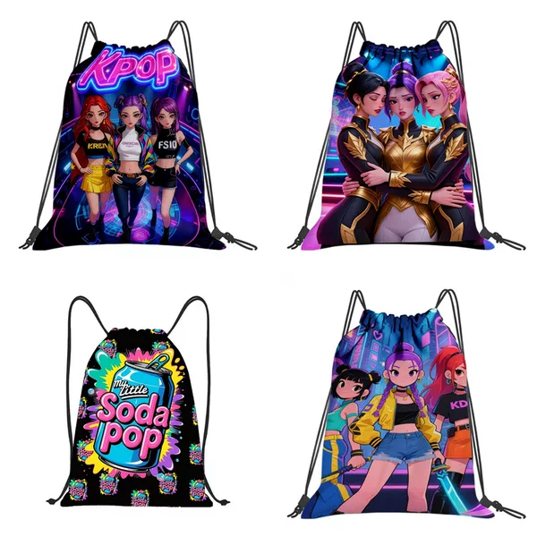 Xiyin Temu Popular Drawstring Gym Bag Demon Slayer Girl Group Sports Backpack Kpop Cartoon Storage Outdoor Backpack