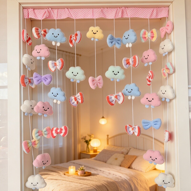 Rainbow White Clouds New Style Girly Bedroom Door Curtain Half Curtain No-Drill Balcony Bay Window Room Door Decorative Curtain Hanging Ornament Rainbow White Clouds New Style Girly Bedroom Door Curtain Half Curtain No-Drill Balcony Bay Window Room Door Decorative Curtain Hanging Ornament