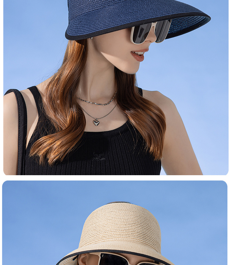 امرأة أنيق الأساسي اللون الصامد طنف كبيرة قبعة من القش display picture 9