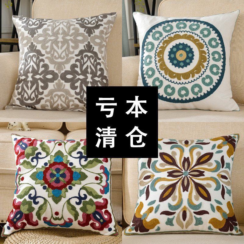 Toalla bordado lana bordado algodón sofá almohada cojín cubierta americana pastoral retro geométrico nórdico simple almohada