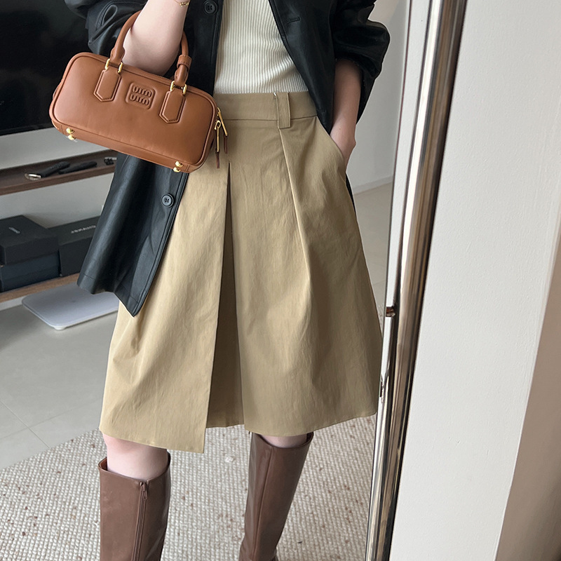 Miu Series Foldableing Skirt for Women Early Autumn Korean Style Age-Reducing High-Waist Slim Fashionable Small a Straight Pleated Suit Skirt