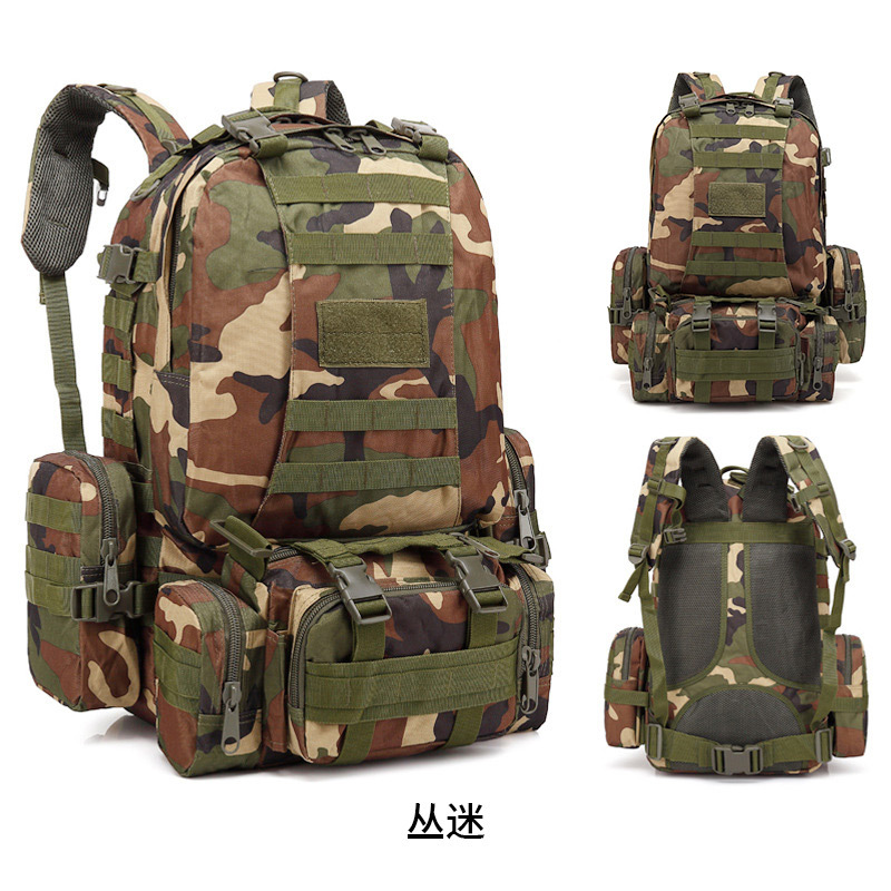 Mochila de montañismo combinada para exteriores de gran capacidad, mochila multifuncional, mochila táctica de viaje de camuflaje militar de tela Oxford para hombres