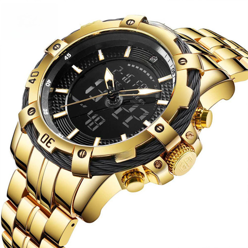 GOLDENHOUR New Men's Watch Multifunction Timing Sports Electronic Quartz Watch Water-Resistant Watch