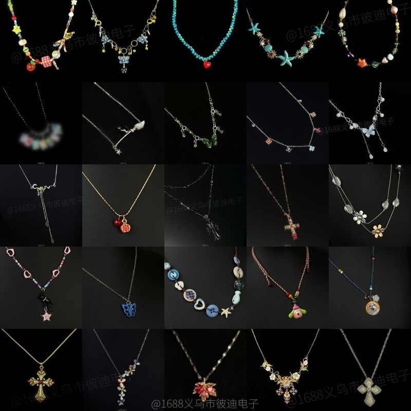 Vintage Vintage [Corlor-Four-Leave] Necklace Retro Colorful Niche High-End Necklace Hot Style